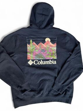 Columbia Black Hoodie with Desert Graphic - Pink & Green Accents